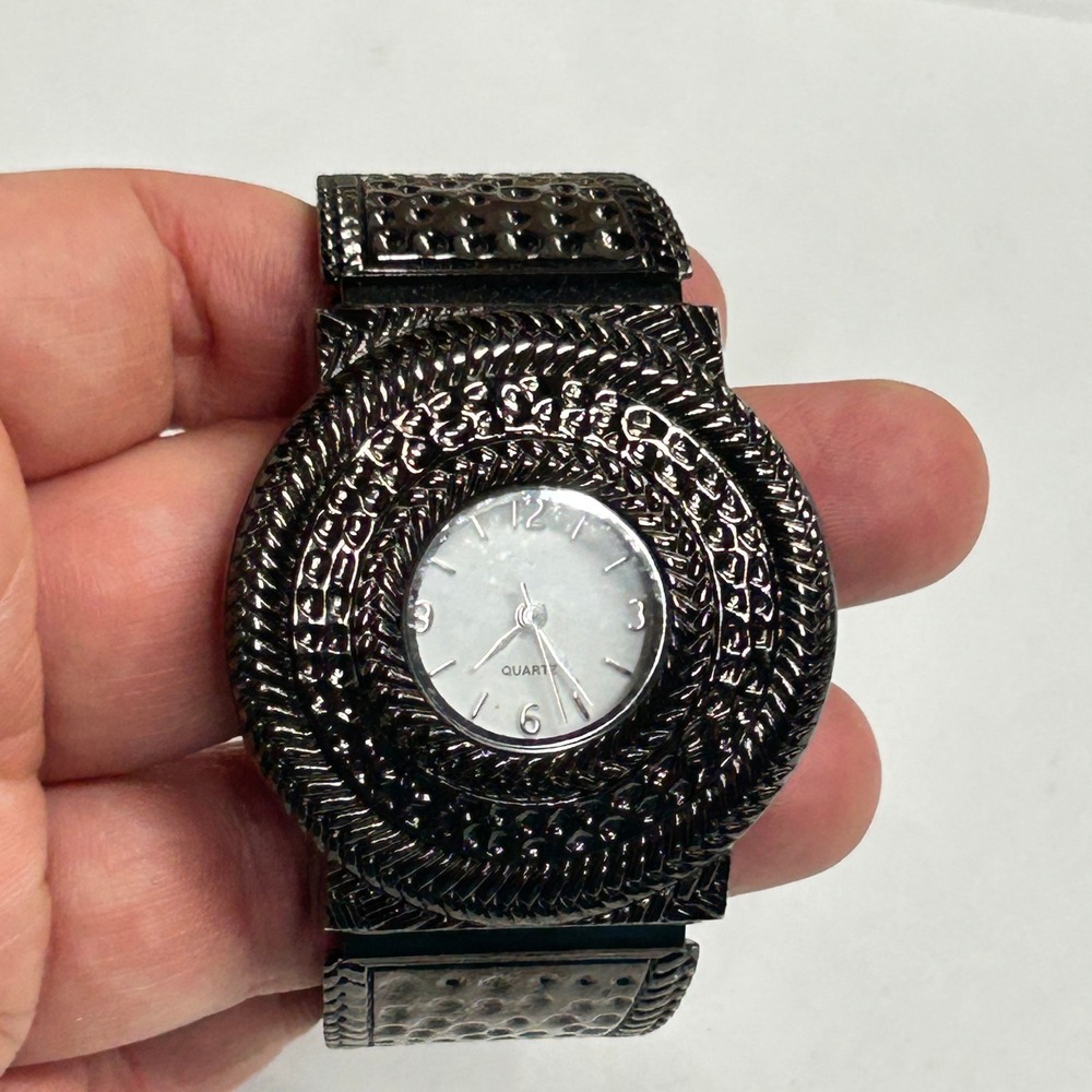 Gothic‎ Cuff Wrist Watch Textured Gunmetal Metal Dark Academia Steampunk Grunge